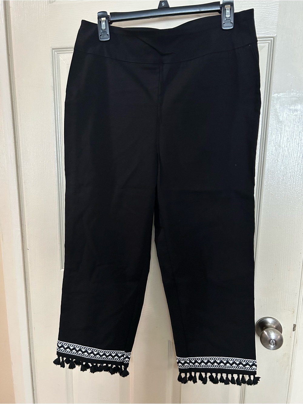Cato Black Cropped Pants with Tassel Trim